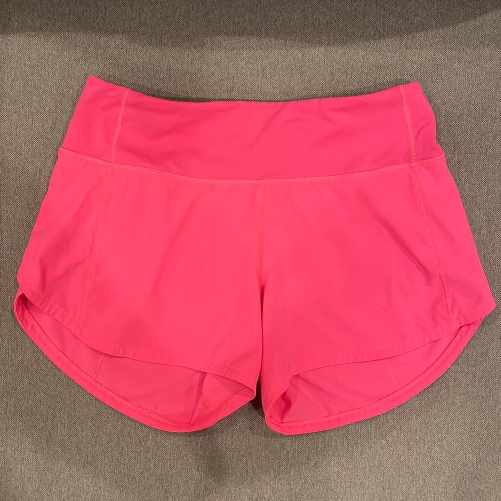 neon pink lululemon speed up shorts